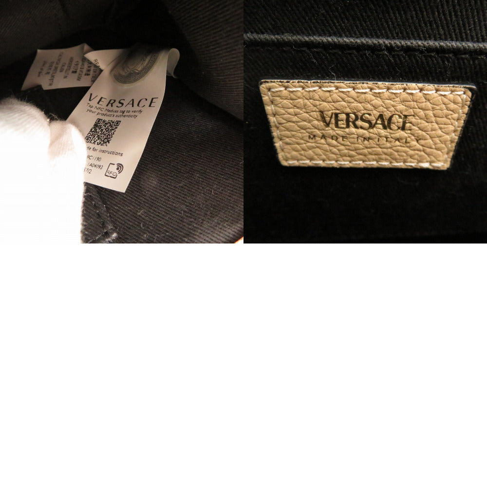 VERSACE Shoulder Bag DBFG985 leather beige Virtus Chain Shoulder Bag Bag Pouch Metal Icon Leather Women Used Authentic