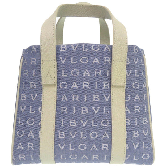 BVLGARI Tote Bag canvas blue Logo Mania Mini Tote Bag Women Used Authentic