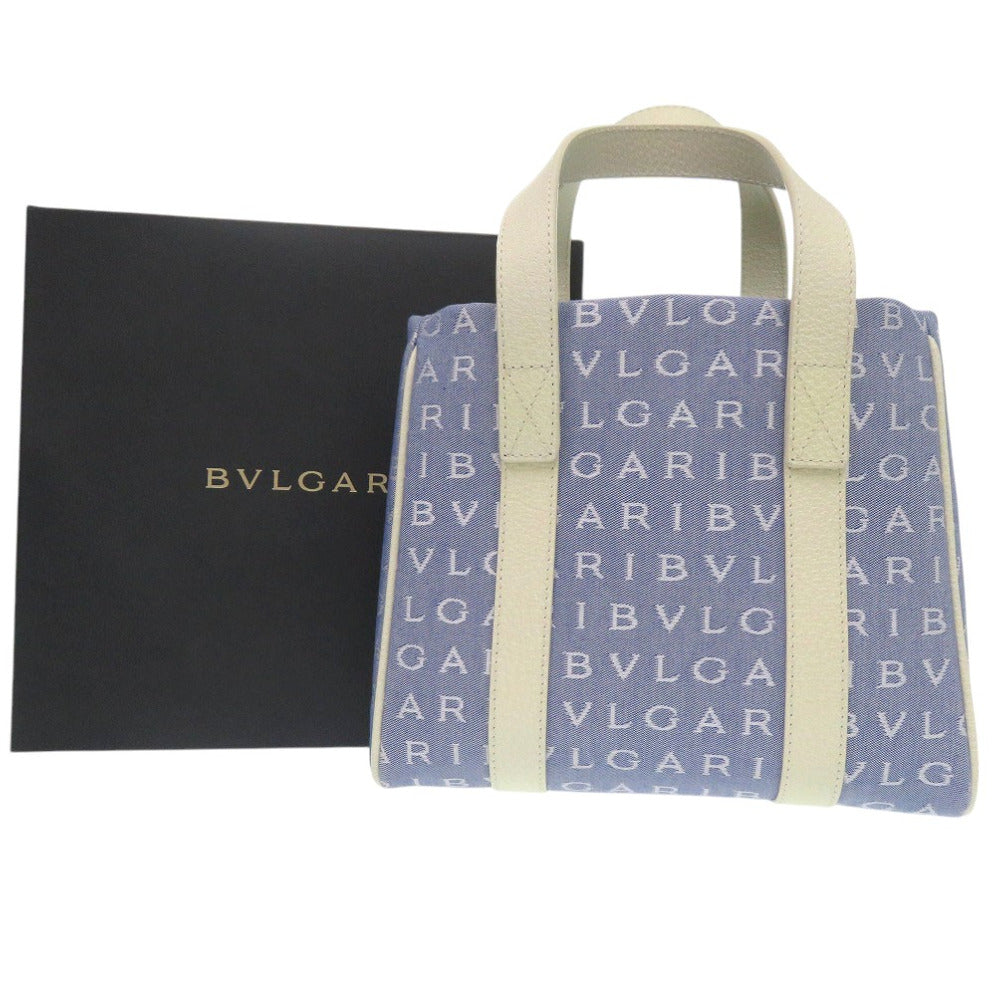 BVLGARI Tote Bag canvas blue Logo Mania Mini Tote Bag Women Used Authentic
