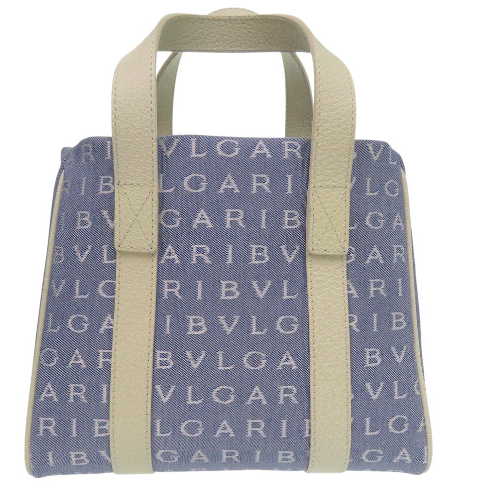 BVLGARI Tote Bag canvas blue Logo Mania Mini Tote Bag Women Used Authentic