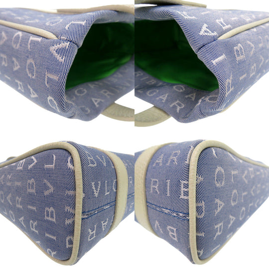 BVLGARI Tote Bag canvas blue Logo Mania Mini Tote Bag Women Used Authentic