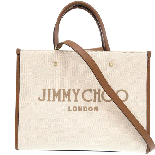 JIMMY CHOO Tote Bag Canvas, Leather beige Avenue M Women Used Authentic