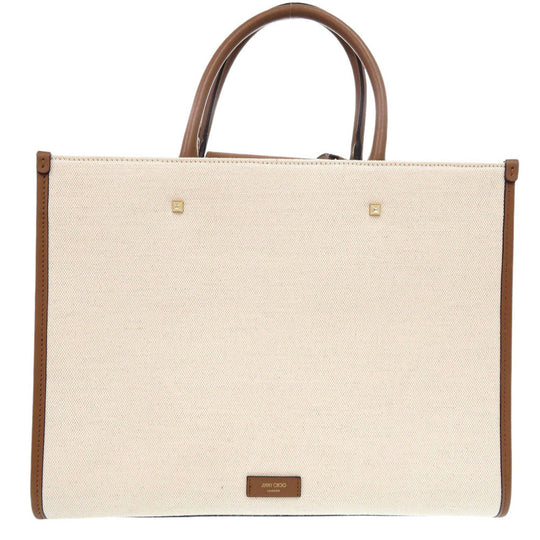 JIMMY CHOO Tote Bag Canvas, Leather beige Avenue M Women Used Authentic