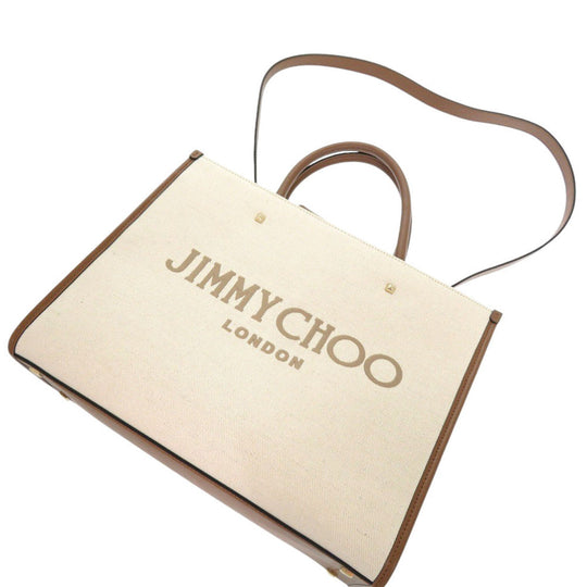 JIMMY CHOO Tote Bag Canvas, Leather beige Avenue M Women Used Authentic