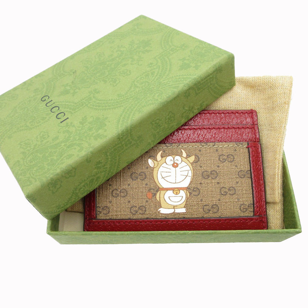 GUCCI Card Case 654539 GG canvas, leather Beige & Ebony Doraemon Mini GG Supreme Canvas Women Used Authentic