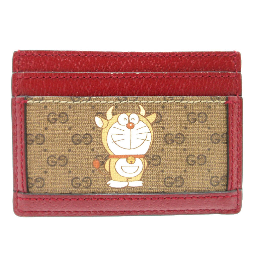 GUCCI Card Case 654539 GG canvas, leather Beige & Ebony Doraemon Mini GG Supreme Canvas Women Used Authentic