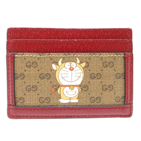 GUCCI Card Case 654539 GG canvas, leather Beige & Ebony Doraemon Mini GG Supreme Canvas Women Used Authentic