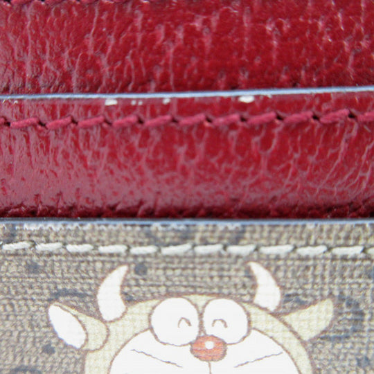 GUCCI Card Case 654539 GG canvas, leather Beige & Ebony Doraemon Mini GG Supreme Canvas Women Used Authentic