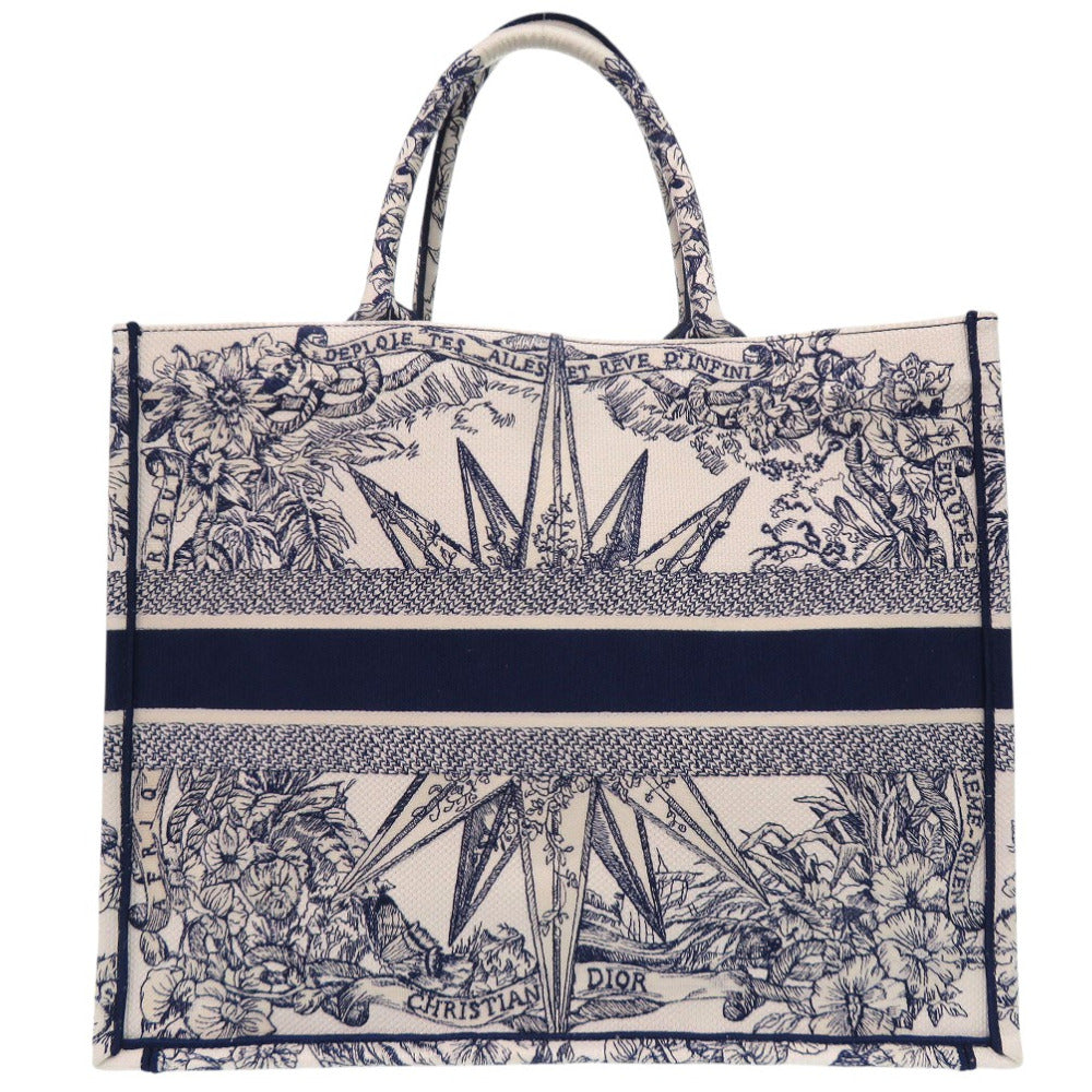 Christian Dior Handbag canvas white Book Tote Large Embroidered Handbag unisex(Unisex) Used Authentic