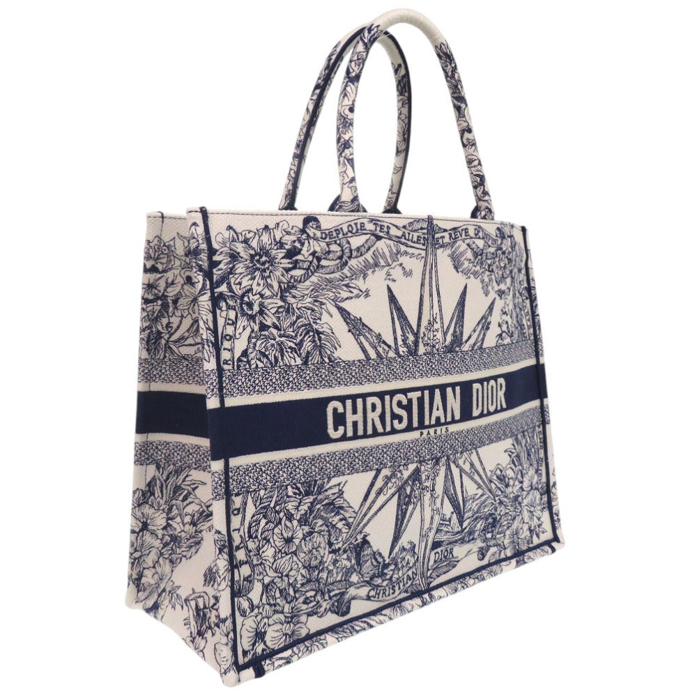 Christian Dior Handbag canvas white Book Tote Large Embroidered Handbag unisex(Unisex) Used Authentic
