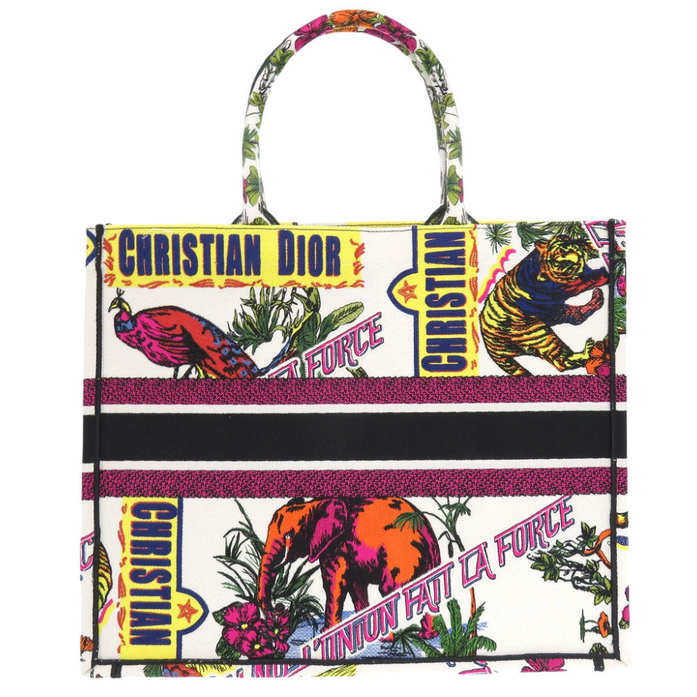 Christian Dior Tote Bag canvas white book tote large Women Used Authentic
