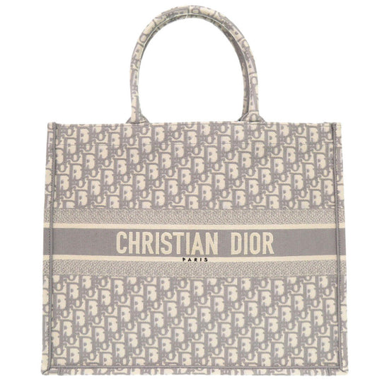 Christian Dior Tote Bag M1286ZRIW-M932 canvas gray Book Tote Oblique Embroidery Large Women Used Authentic