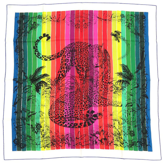 HERMES scarf silk multicolor Leopard animal stole shawl Carre90 JUNGLE LOVE RAINBOW Women Used Authentic