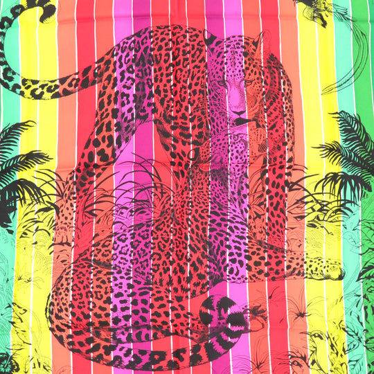 HERMES scarf silk multicolor Leopard animal stole shawl Carre90 JUNGLE LOVE RAINBOW Women Used Authentic