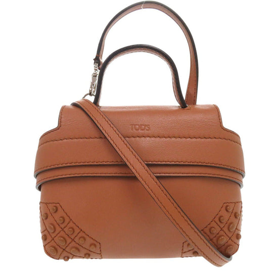 TOD�fS Handbag leather Brown 2WAY Micro Wave Bag Shoulder Bag Crossbody Women Used Authentic