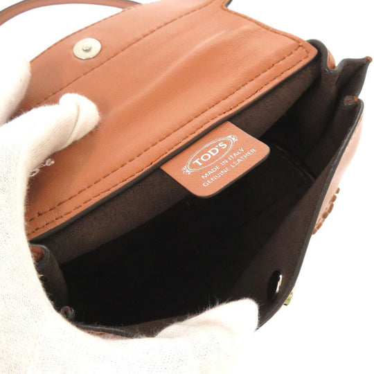 TOD�fS Handbag leather Brown 2WAY Micro Wave Bag Shoulder Bag Crossbody Women Used Authentic