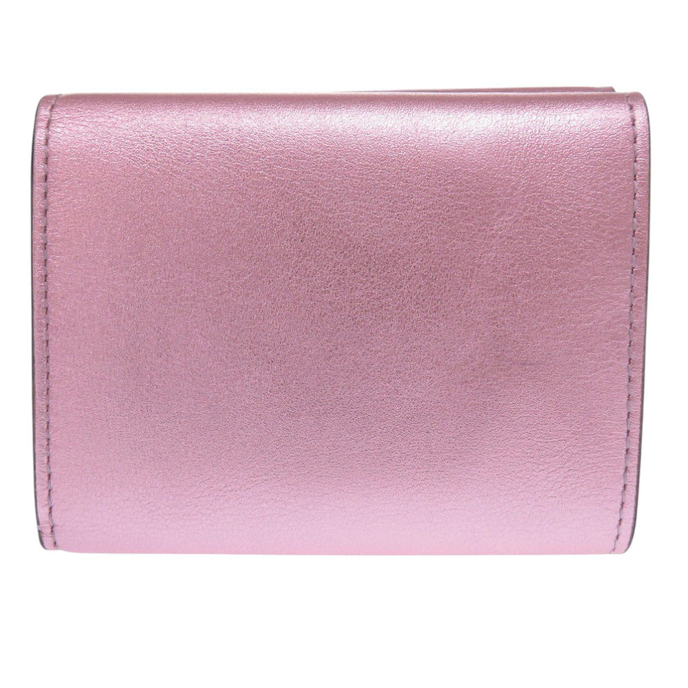 FENDI Tri-fold wallet 8M0480 leather Metallic pink FF Diamond Women Used Authentic