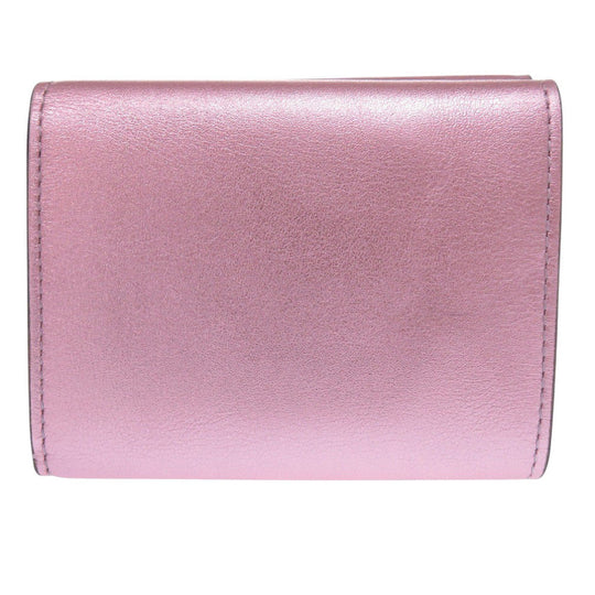 FENDI Tri-fold wallet 8M0480 leather Metallic pink FF Diamond Women Used Authentic
