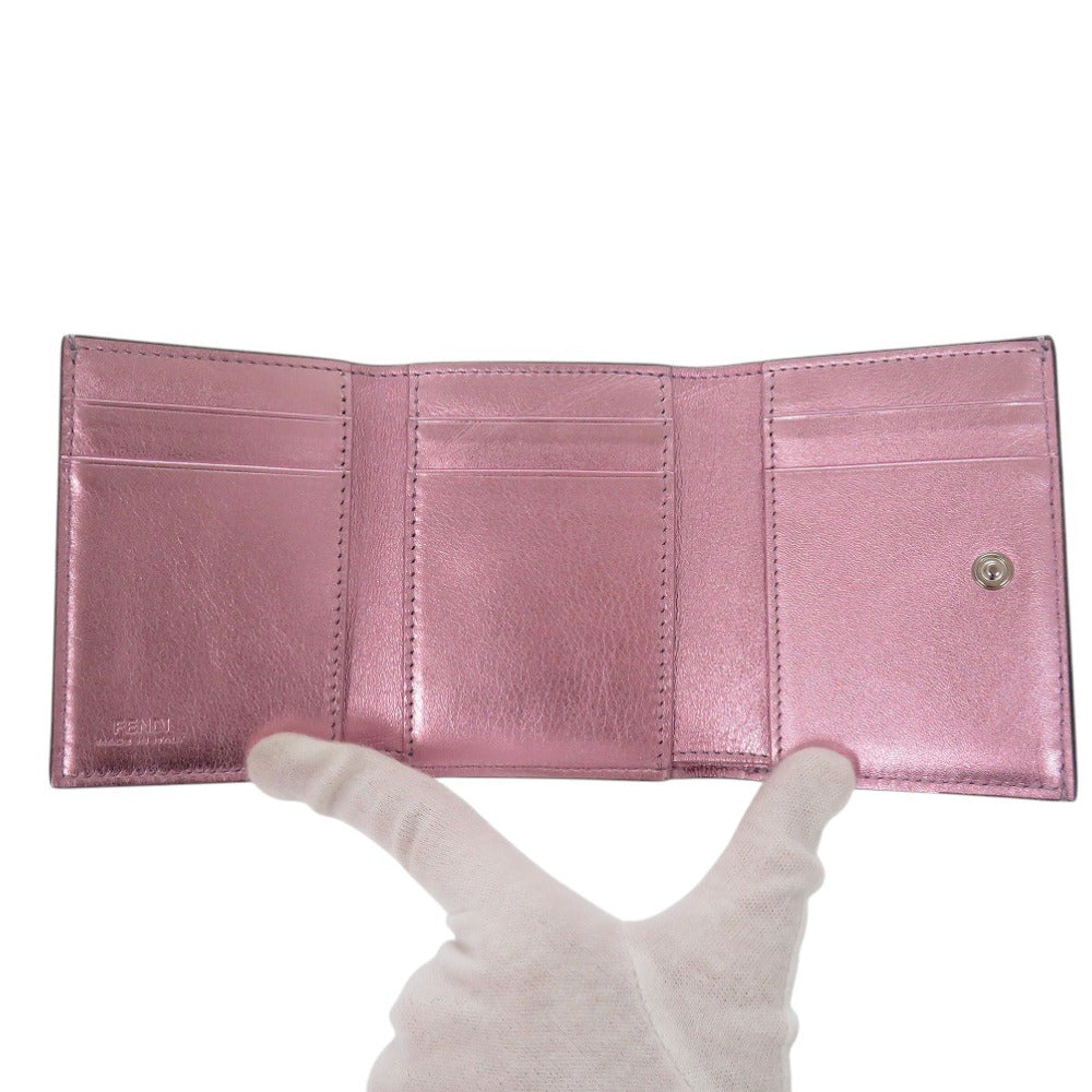 FENDI Tri-fold wallet 8M0480 leather Metallic pink FF Diamond Women Used Authentic