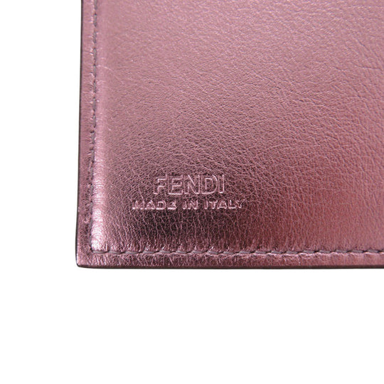 FENDI Tri-fold wallet 8M0480 leather Metallic pink FF Diamond Women Used Authentic