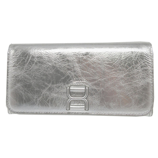 Chloe Long Wallet Purse CHC23AP098 leather Silver Two fold Mercy unisex(Unisex) Used Authentic