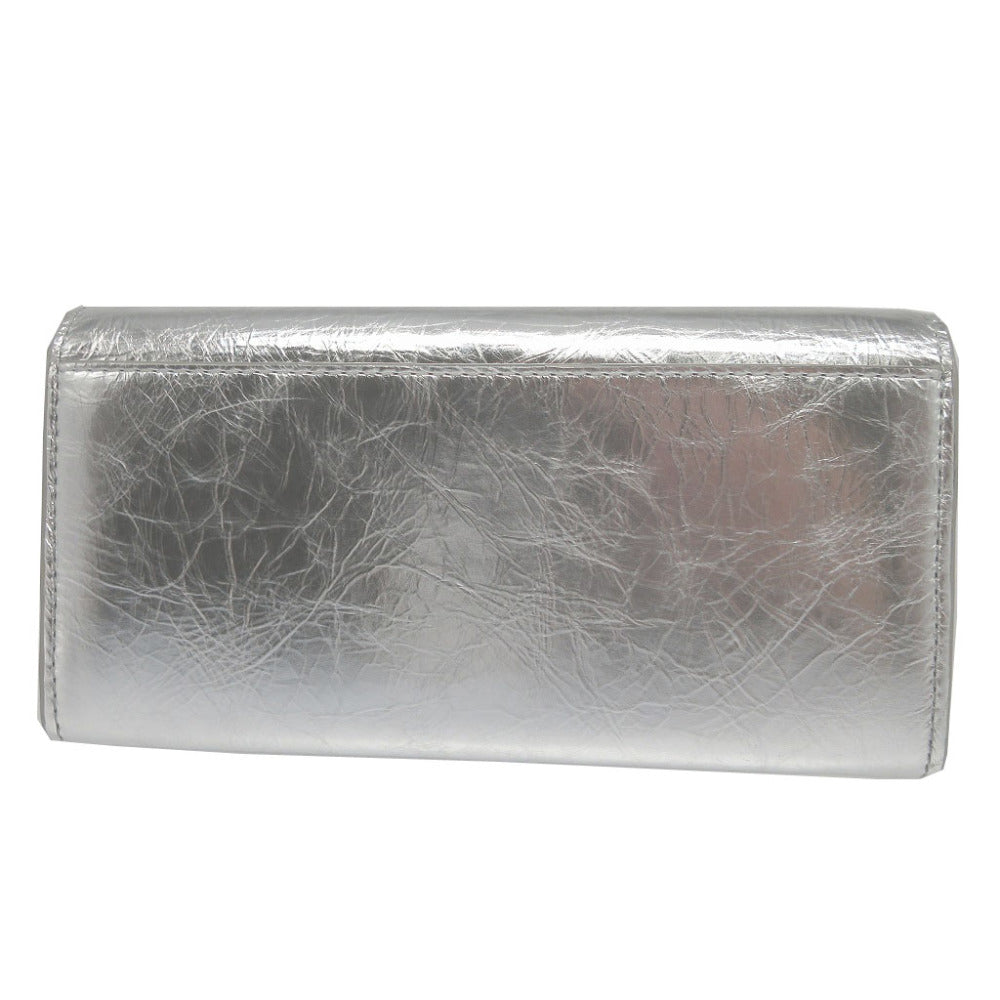 Chloe Long Wallet Purse CHC23AP098 leather Silver Two fold Mercy unisex(Unisex) Used Authentic