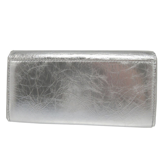 Chloe Long Wallet Purse CHC23AP098 leather Silver Two fold Mercy unisex(Unisex) Used Authentic