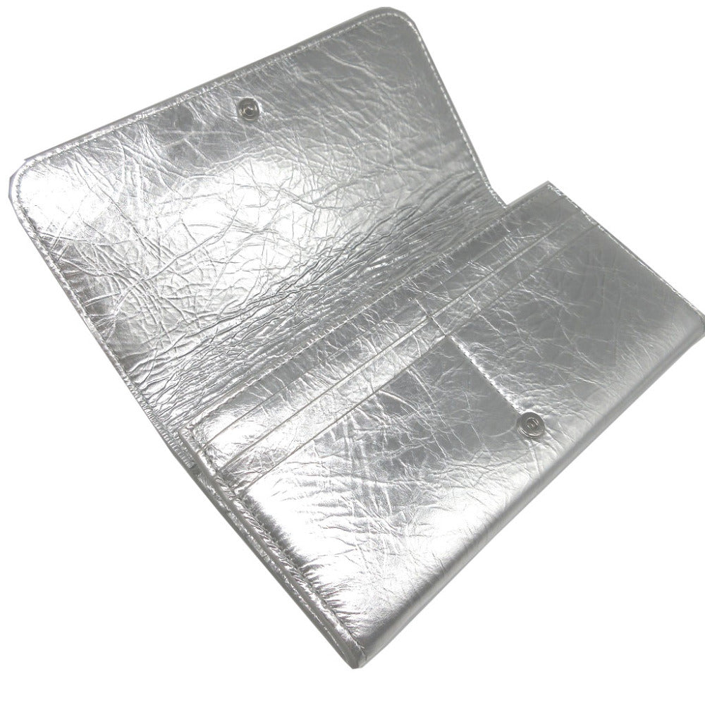 Chloe Long Wallet Purse CHC23AP098 leather Silver Two fold Mercy unisex(Unisex) Used Authentic
