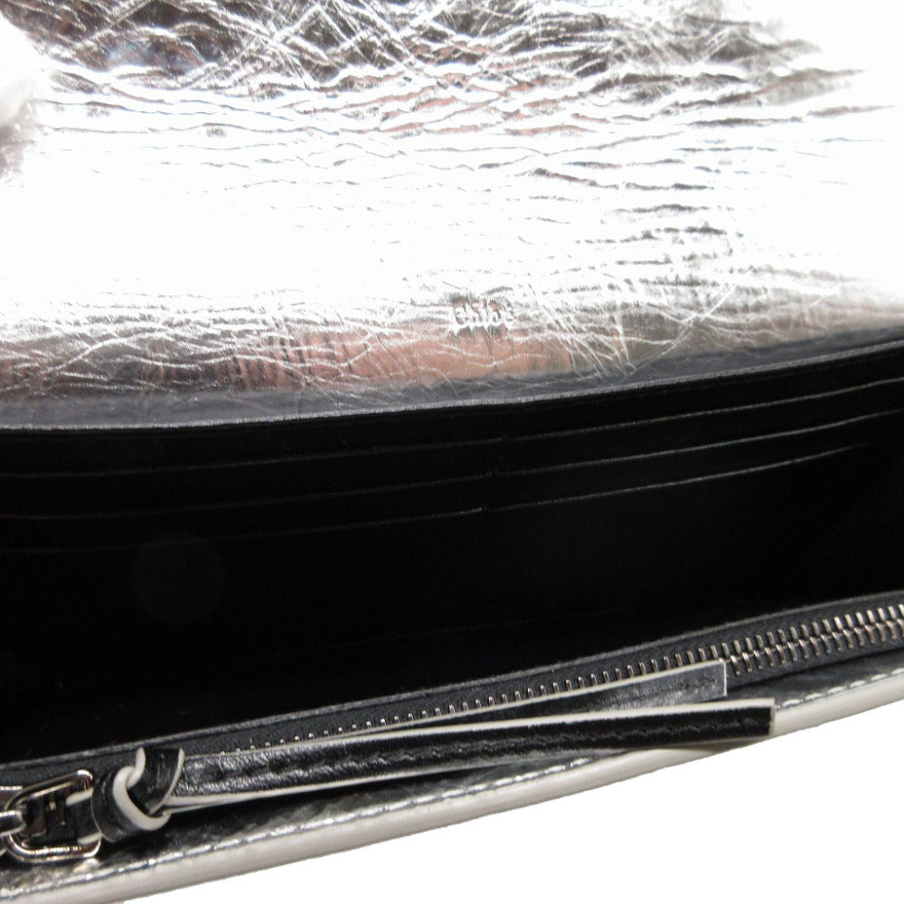 Chloe Long Wallet Purse CHC23AP098 leather Silver Two fold Mercy unisex(Unisex) Used Authentic