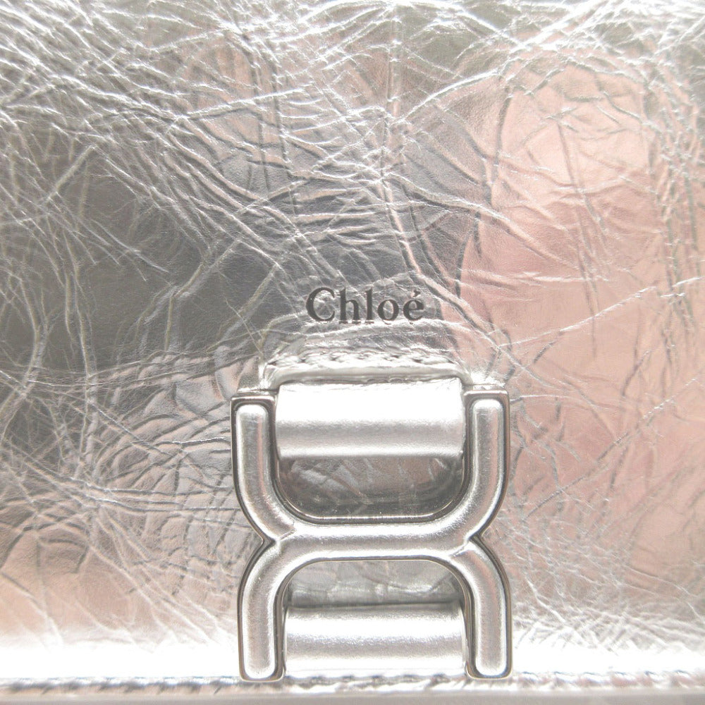 Chloe Long Wallet Purse CHC23AP098 leather Silver Two fold Mercy unisex(Unisex) Used Authentic