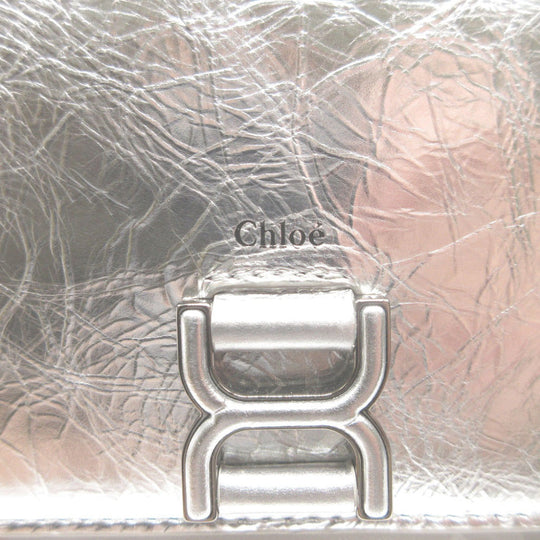 Chloe Long Wallet Purse CHC23AP098 leather Silver Two fold Mercy unisex(Unisex) Used Authentic
