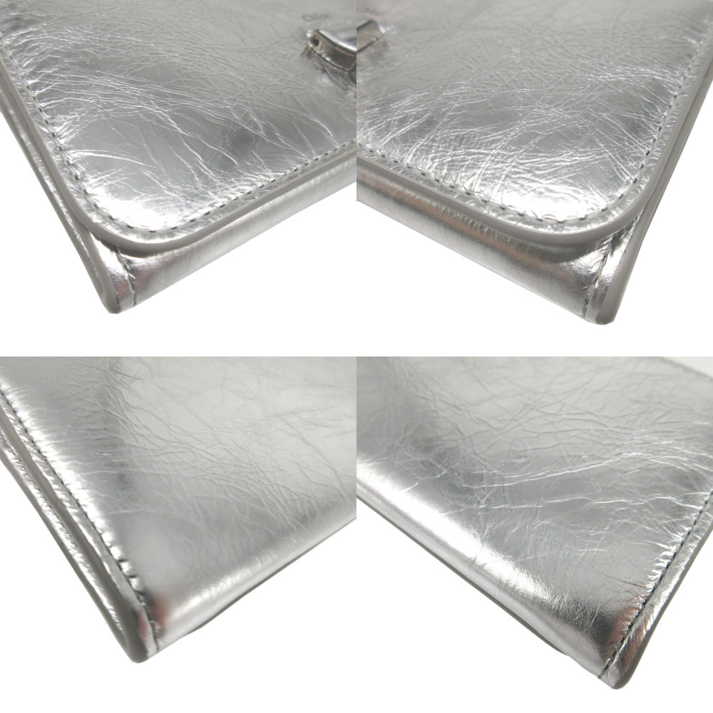 Chloe Long Wallet Purse CHC23AP098 leather Silver Two fold Mercy unisex(Unisex) Used Authentic