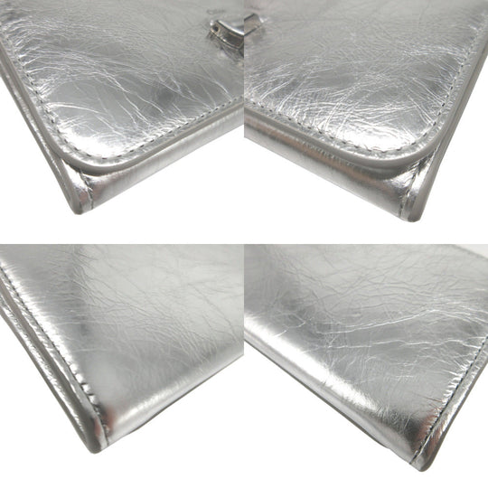 Chloe Long Wallet Purse CHC23AP098 leather Silver Two fold Mercy unisex(Unisex) Used Authentic