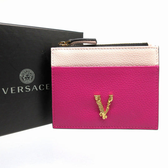 VERSACE Card Case leather pink Coin case fragment case Virtus Women Used Authentic