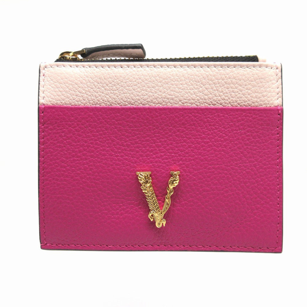 VERSACE Card Case leather pink Coin case fragment case Virtus Women Used Authentic