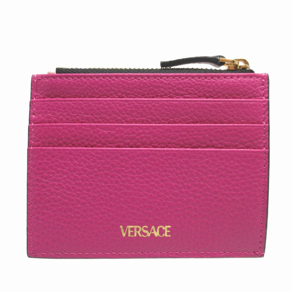VERSACE Card Case leather pink Coin case fragment case Virtus Women Used Authentic