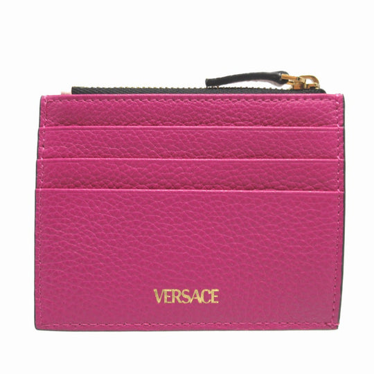 VERSACE Card Case leather pink Coin case fragment case Virtus Women Used Authentic