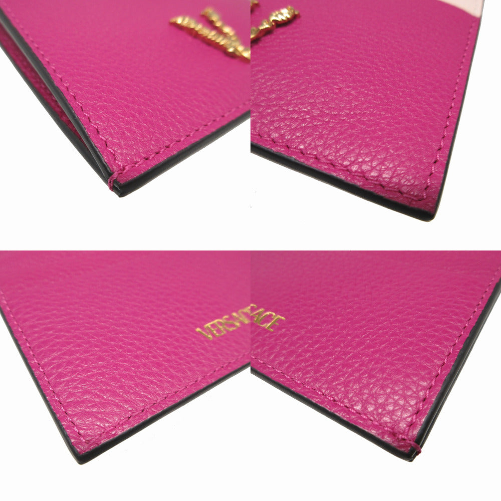 VERSACE Card Case leather pink Coin case fragment case Virtus Women Used Authentic