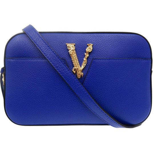VERSACE Shoulder Bag 1005969 leather blue Virtus Chain Shoulder Bag Bag Pouch Metal Icon Leather Women Used Authentic