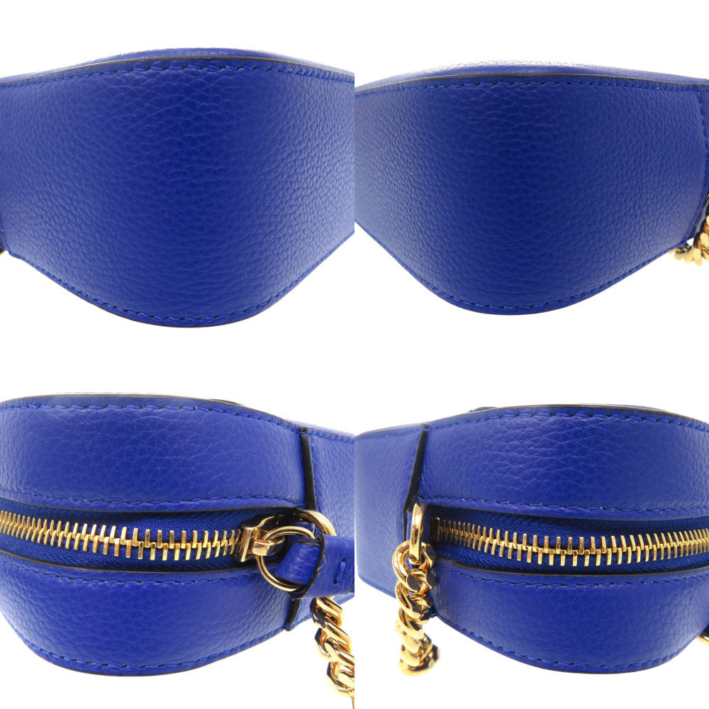 VERSACE Shoulder Bag 1005969 leather blue Virtus Chain Shoulder Bag Bag Pouch Metal Icon Leather Women Used Authentic