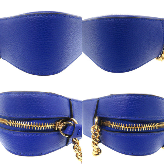 VERSACE Shoulder Bag 1005969 leather blue Virtus Chain Shoulder Bag Bag Pouch Metal Icon Leather Women Used Authentic
