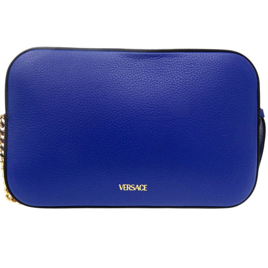 VERSACE Shoulder Bag 1005969 leather blue Virtus Chain Shoulder Bag Bag Pouch Metal Icon Leather Women Used Authentic