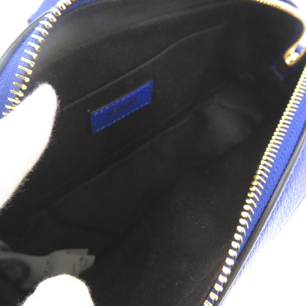VERSACE Shoulder Bag 1005969 leather blue Virtus Chain Shoulder Bag Bag Pouch Metal Icon Leather Women Used Authentic