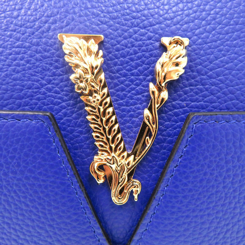 VERSACE Shoulder Bag 1005969 leather blue Virtus Chain Shoulder Bag Bag Pouch Metal Icon Leather Women Used Authentic