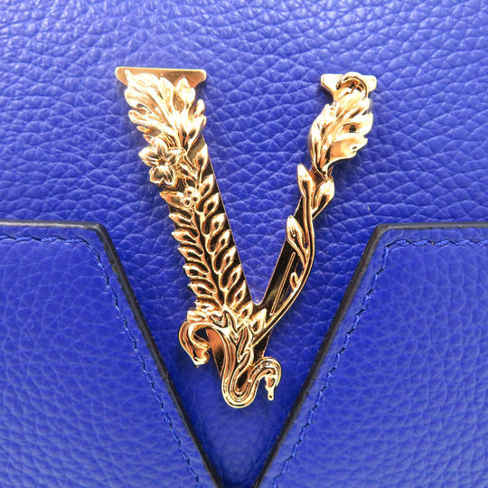 VERSACE Shoulder Bag 1005969 leather blue Virtus Chain Shoulder Bag Bag Pouch Metal Icon Leather Women Used Authentic