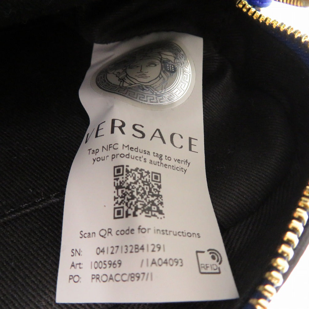 VERSACE Shoulder Bag 1005969 leather blue Virtus Chain Shoulder Bag Bag Pouch Metal Icon Leather Women Used Authentic