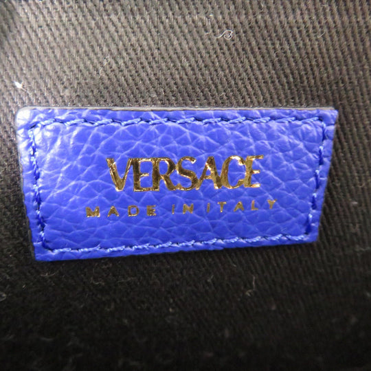 VERSACE Shoulder Bag 1005969 leather blue Virtus Chain Shoulder Bag Bag Pouch Metal Icon Leather Women Used Authentic