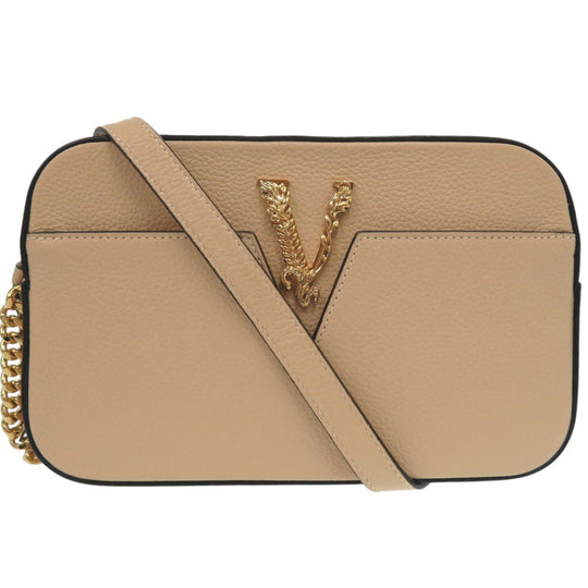VERSACE Shoulder Bag 1005969 leather beige Virtus Chain Shoulder Bag Beige Bag Pouch Metal Icon Leather Women Used Authentic