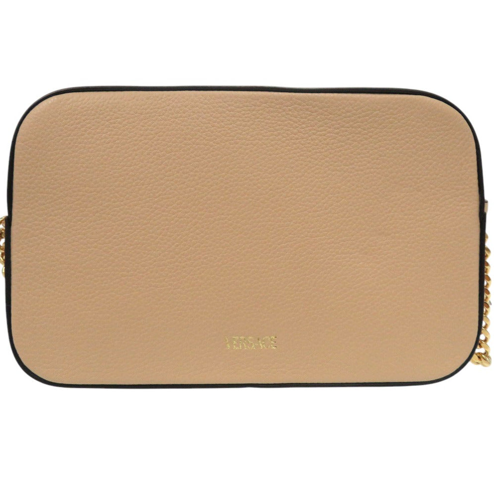 VERSACE Shoulder Bag 1005969 leather beige Virtus Chain Shoulder Bag Beige Bag Pouch Metal Icon Leather Women Used Authentic
