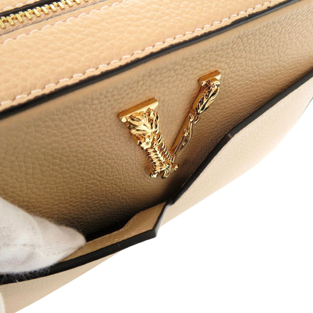 VERSACE Shoulder Bag 1005969 leather beige Virtus Chain Shoulder Bag Beige Bag Pouch Metal Icon Leather Women Used Authentic